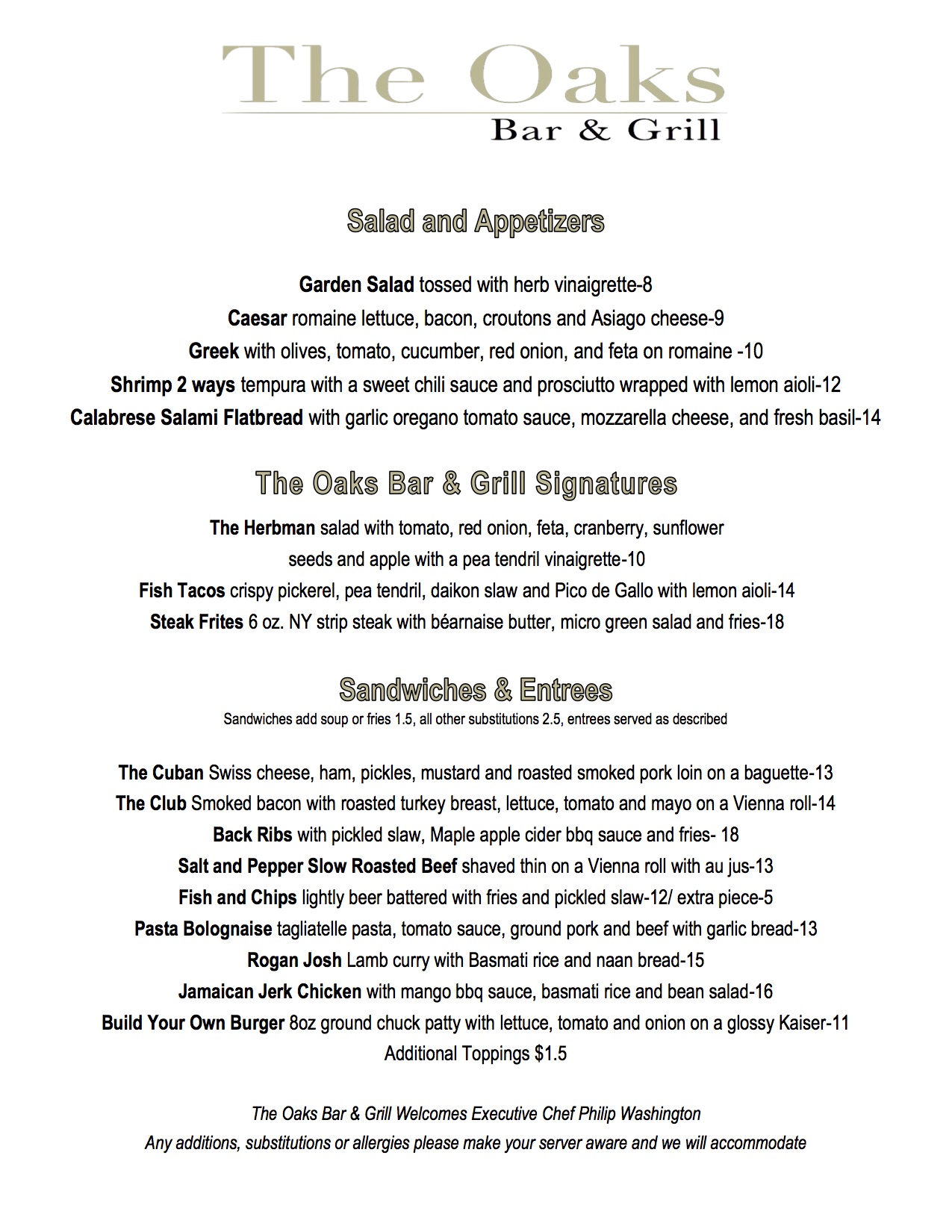 Menu - Huron Oaks